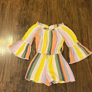 Angie Girl's Colorful Striped Lightweight Romper, Sz. S.